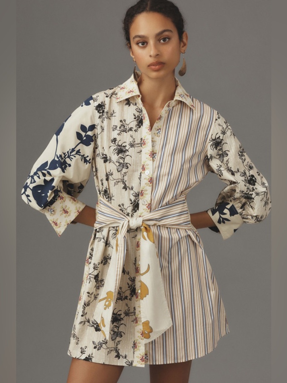 Anthropologie Plenty by Tracy Reese Long-Sleeve Tie-Front Mini Shirt Dress  M